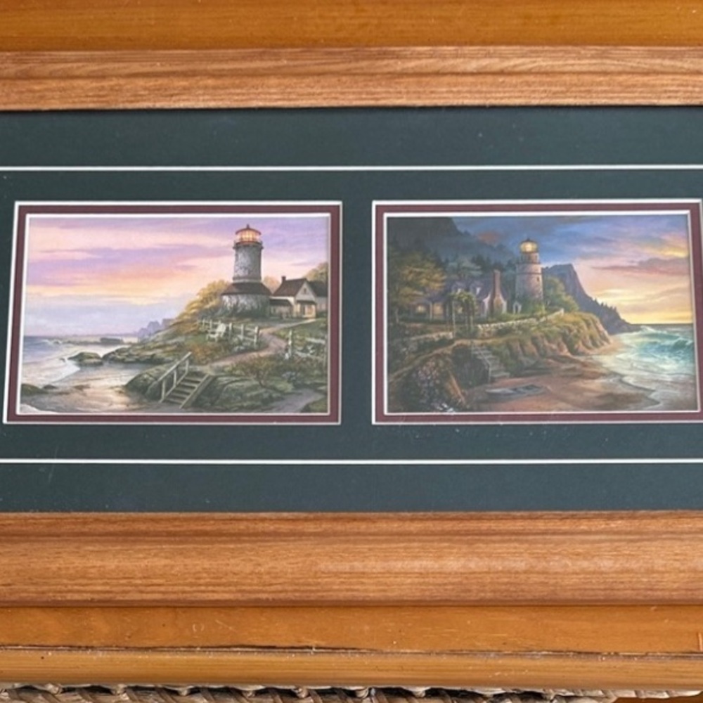 Thomas Kinkade Lighthouse Coastal Prints Wood Framed 23 x 13 Inches